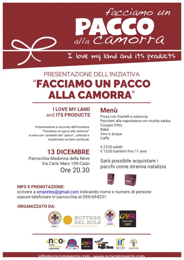 Facciamo un pacco alla camorra - Venerdì 13 dicembre - ore 20,30 presso la parrocchia di Quartirolo